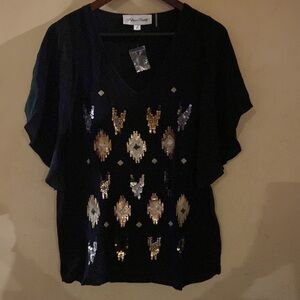 Multiple Sizes Fifteen-Twenty Silk Black Relaxed Fit Top w/Sequin Detail